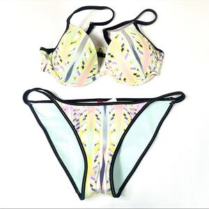 Victorias Secret Bikini Set 34C Medium Cheeky 6Y4 Yellow Purple Black #1279